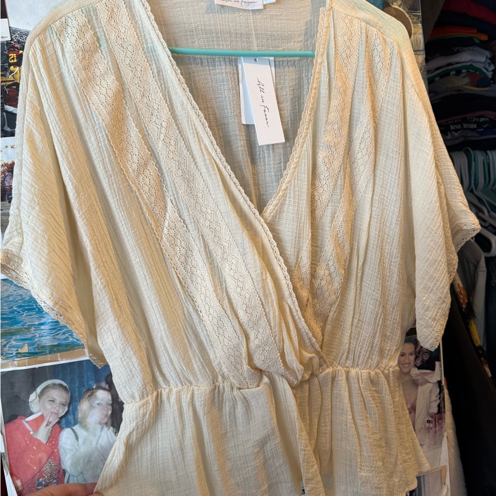 All in Favor Cream Textured Blouse